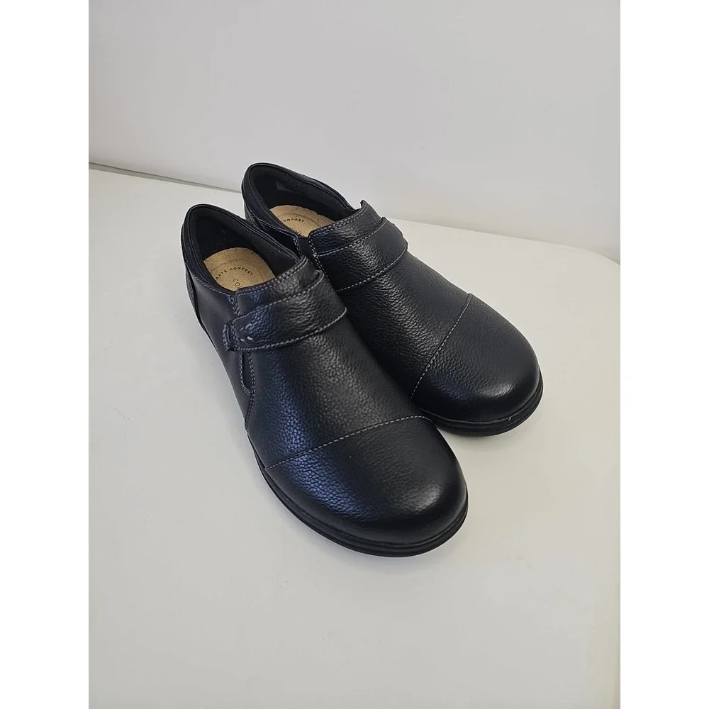Clarks Collection CHEYN ONYX Black Leather Slip‎ Onn Loafer Flat SHOE Size 7.5 M